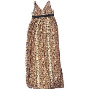 Zealous Maxi‎ Dress Size Medium Brown Ivory Snakeskin Stretch Sleeveless Empire